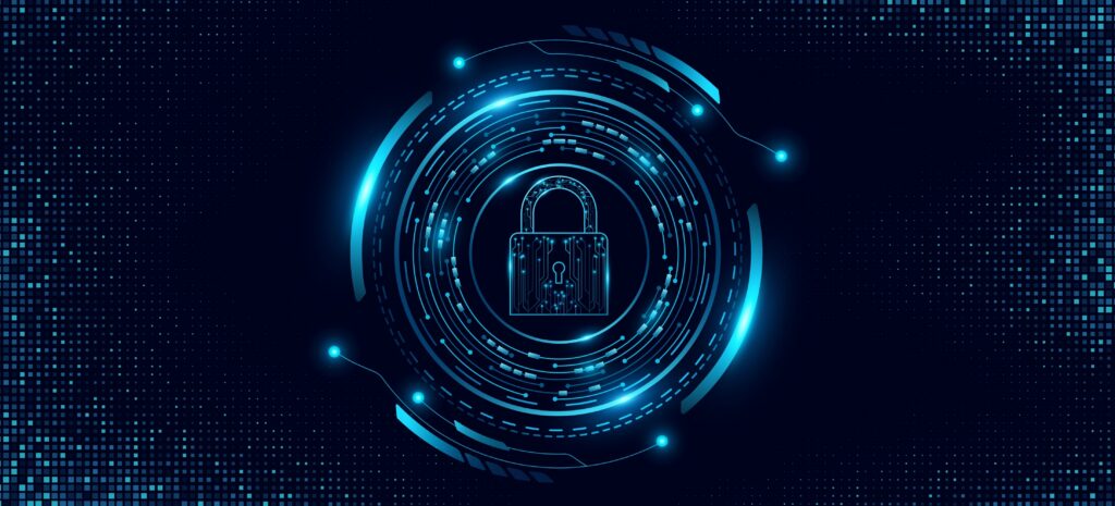 Cybersecurity,Background,Featuring,A,Glowing,Digital,Lock,Icon,With,Hud