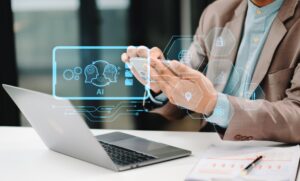 Business leader using AI automation for a small business customer renewal workflow